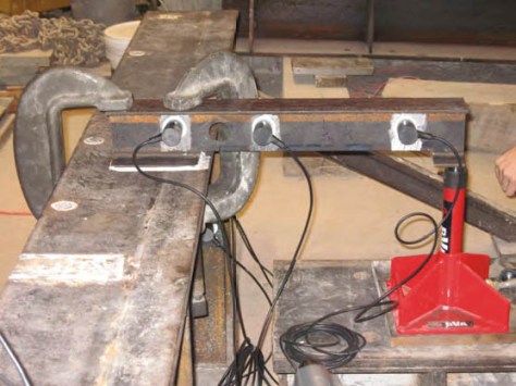 To help distinguish real monitoring events from false alarms, researchers conducted tests to capture  acoustic emission data caused by brittle fractures in steel beams using the same bridge health  monitoring system currently being used at the Cedar Avenue Bridge.