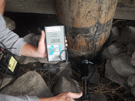 The most troublesome area of decay on a timber bridge are in the pilings, which usually have contact with the water. The drying and wetting of the water causes rot to form. 