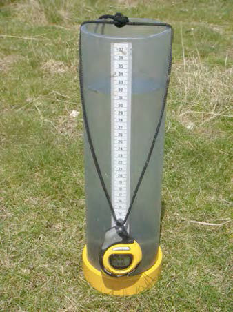 Gradations on a Modified Philip Dunne infiltrometer allow the measurement of stormwater infiltration.