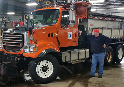 Darryl Oeltjenbruns, snowplow driver in District 7, operates the only driver assist system, or DAS, equipped snowplow in the state. The system helps snowplow operators see road alignments and features such as turn lanes, guardrails and road markings. (Photo by Chase Fester)
