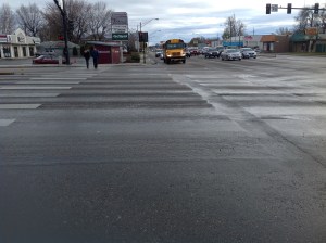 A badly rutted pavement.