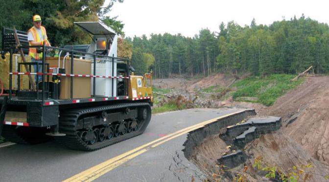 cone penetration vehicle on washed out roadway