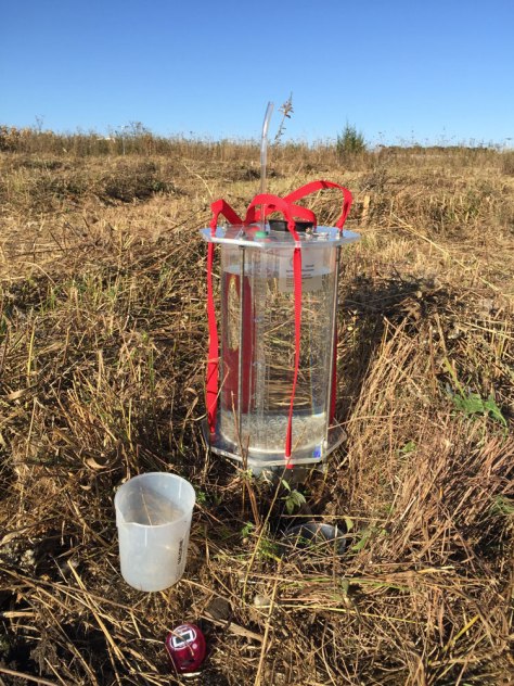 The infiltrometer system setup at the Kelly Farm site in Ames, Iowa.