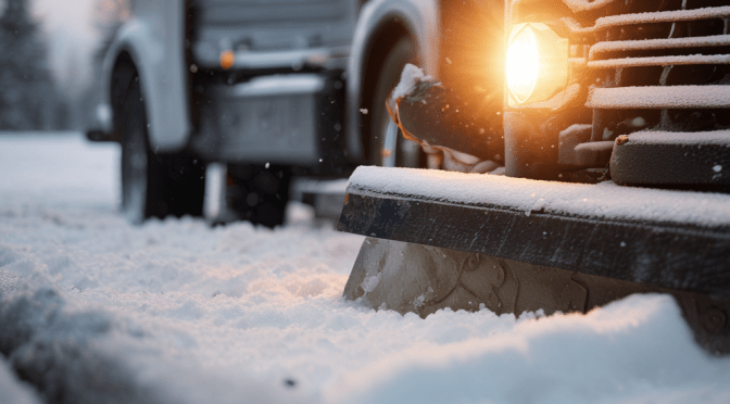 closeup of snowplow from front