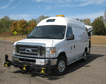 van equipped with technology to measure pavement conditions